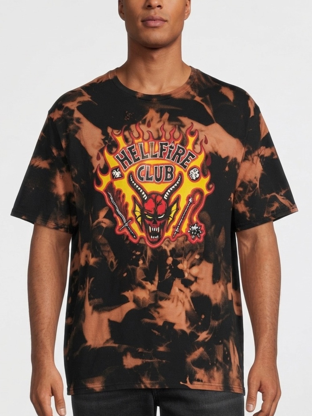Netflix STRANGER THINGS Hellfire Club Bleach Washed Short Sleeve Tee 3XL Black